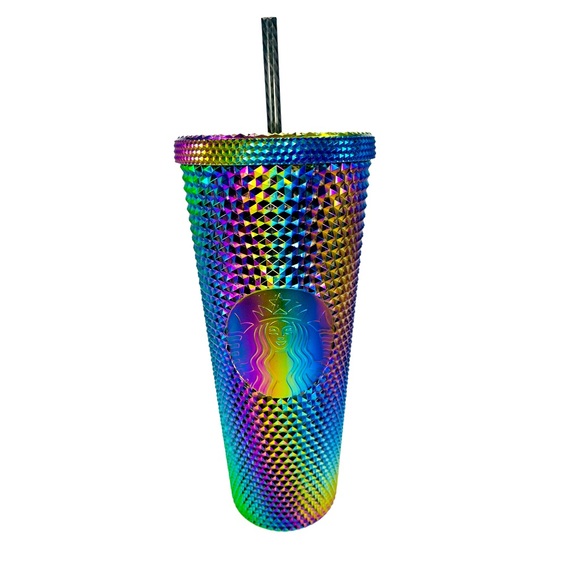 NWT Starbucks Metallic Oil Slick Rainbow Bling Venti Studded Tumbler 2023 - Picture 1 of 2